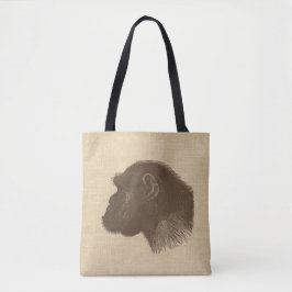 Vintage Chimpanzee Illustration on Burlap  Tasche
