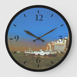 Vintage China Hongkong Wolkenkratzer Meer Große Wanduhr