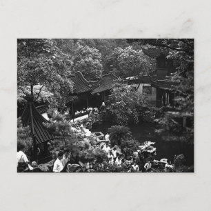 Vintage China Shanghai Yuyuan Gartentouristen Postkarte
