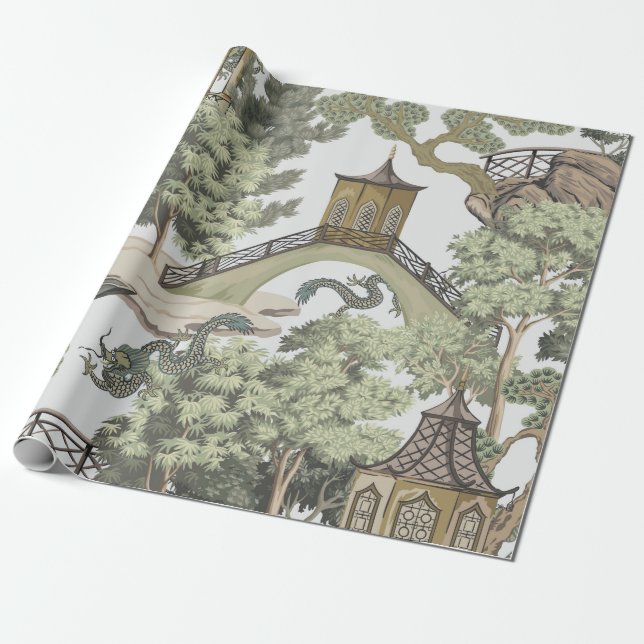 Vintage chinesische Landschaft nahtlos. Chinoi Geschenkpapier (Ungerollt)