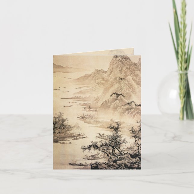 Vintage chinesische Landschaft Sumi-e Feiertagskarte (Vorderseite)