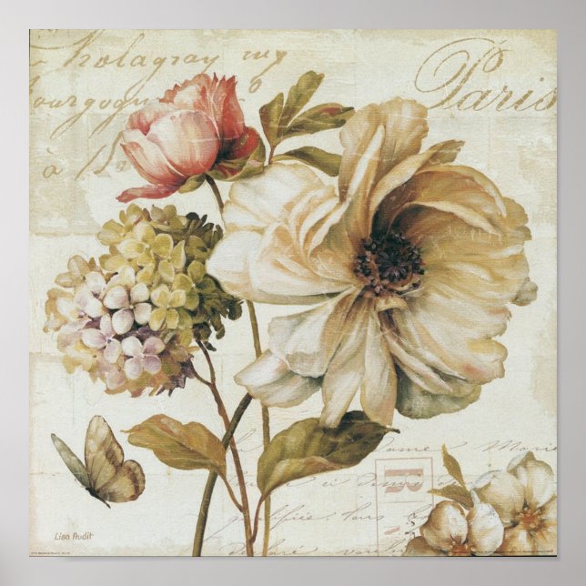 Vintage chinesische Rose. Poster (Vorne)