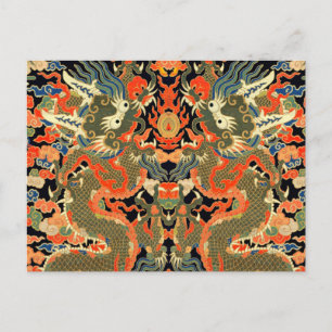 Vintage-chinesischer Drache Textildruck asiatische Postkarte