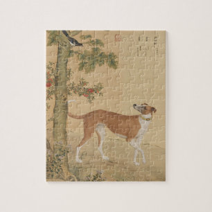 Vintage Chinesischer Windhund Hund & Vogel Kunst