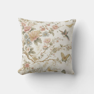 Vintage chinesisches Blumenmuster mit Kolibri Kissen