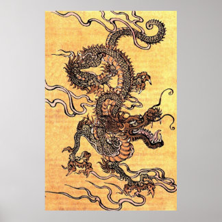 Vintage-Chinesisches-Drachen-Plakat Poster