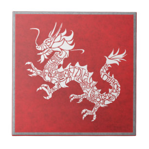 Vintage-Chinesisches Drachen-Stammesemblem Rot Fliese