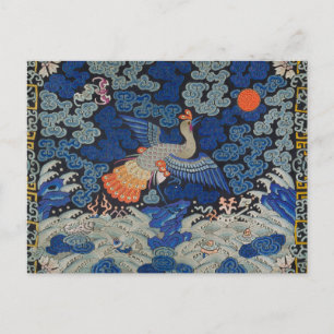 Vintage-Chinesisches-Kranich-Muster: Kaiserblau Postkarte