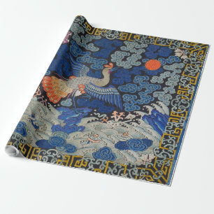 Vintage-chinesisches Kranichmuster: Kaiserblau Geschenkpapier