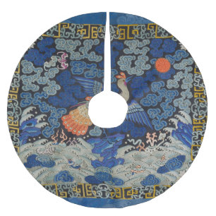 Vintage-chinesisches Kranichmuster: Kaiserblau Polyester Weihnachtsbaumdecke