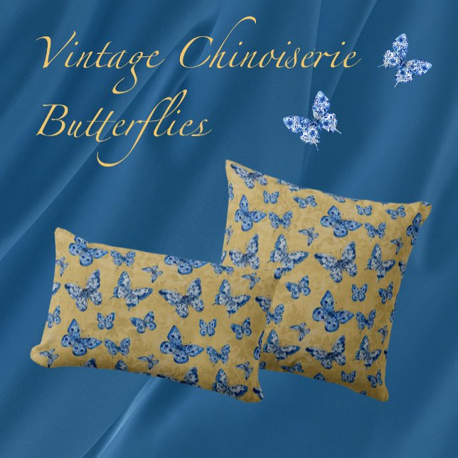 Vintage Chinoiserie Blaue Schmetterlinge verblasst Kissen (Von Creator hochgeladen)