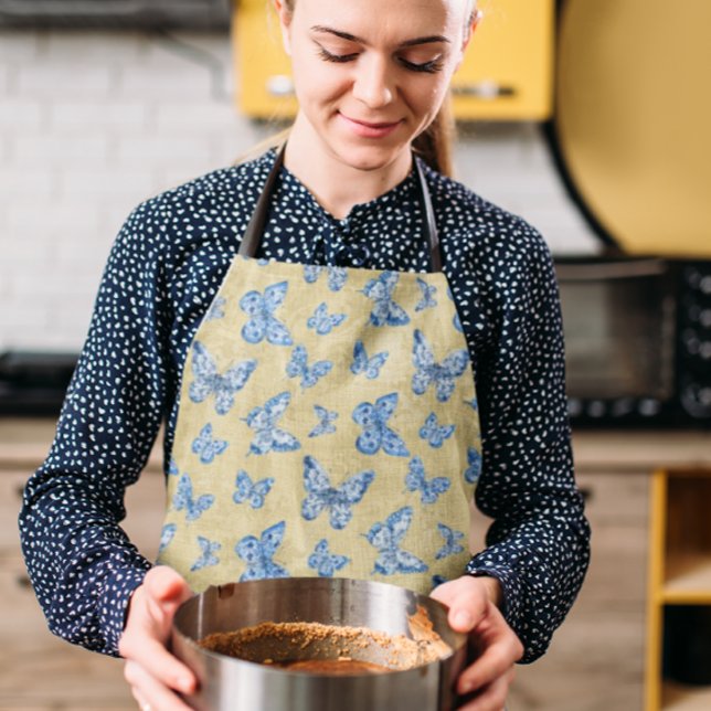 Vintage Chinoiserie Blaue Schmetterlinge verblasst Schürze (Von Creator hochgeladen)