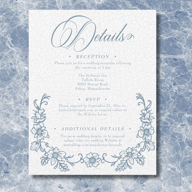 Vintage Chinoiserie Blaues Herz Hochzeit Begleitkarte (Vintage Elegant Chinoiserie Blue Heart Wedding Enclosure Card)