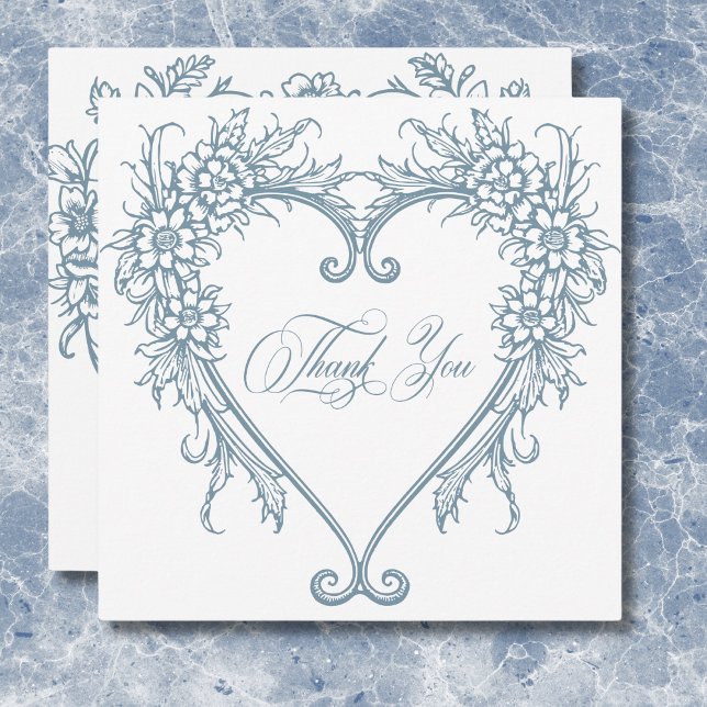 Vintage Chinoiserie Blaues Herz Hochzeit Dankeskarte (Vintage Elegant Chinoiserie Blue Heart Wedding Thank You Card)