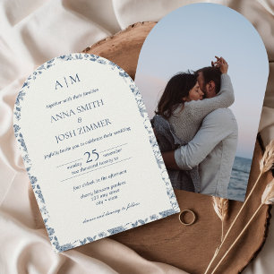 Vintage Chinoiserie Blue Floral Wedding Einladung