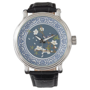 Vintage Chinoiserie Chinesische Bird-Blume Kunst,  Armbanduhr