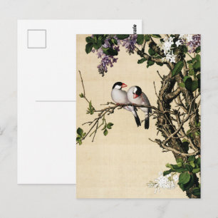 Vintage-Chinoiserie Flieder- und Vogeldruckkunst Postkarte