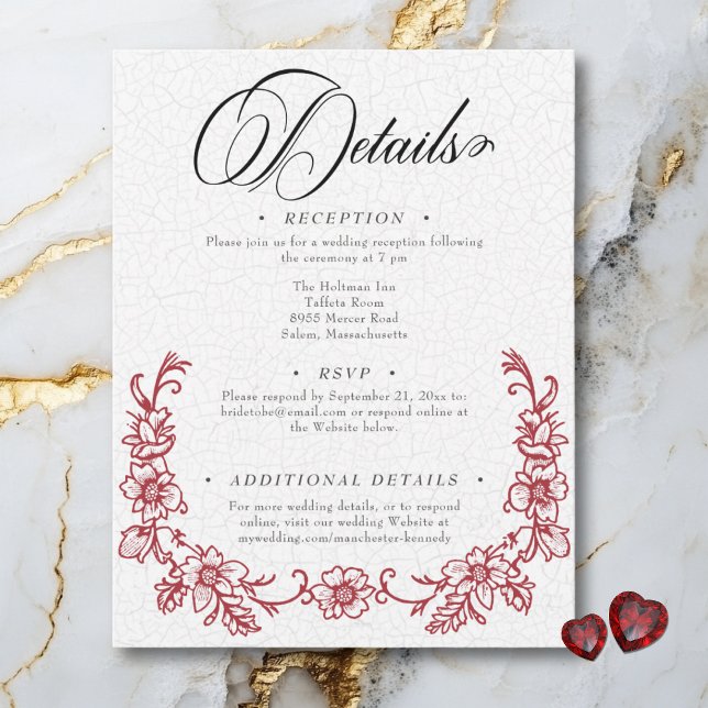 Vintage Chinoiserie Florenz Begleitkarte (Vintage Elegant Chinoiserie Floral Heart Wedding Enclosure Card)