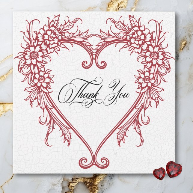 Vintage Chinoiserie Florenz Dankeskarte (Vintage Elegant Chinoiserie Floral Heart Wedding Thank You Card)