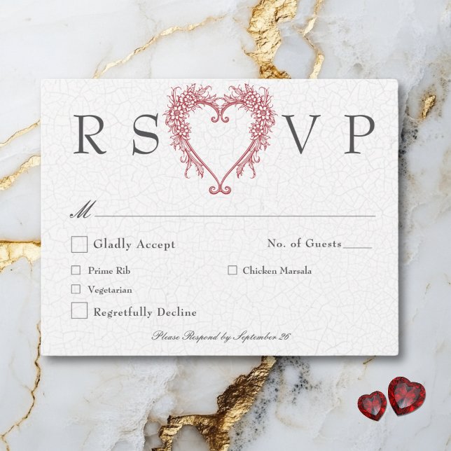 Vintage Chinoiserie Florenz RSVP Karte (Vintage Elegant Chinoiserie Floral Heart Wedding RSVP Card)