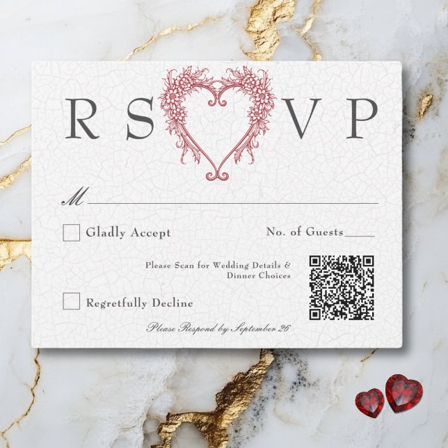 Vintage Chinoiserie Florenz RSVP Karte (Vintage Elegant Chinoiserie Floral Heart Wedding RSVP Card)