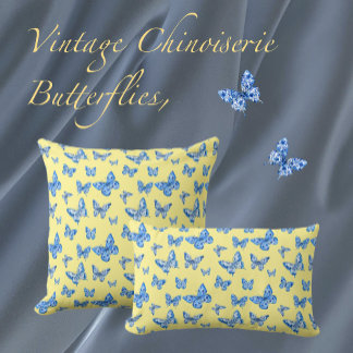 Vintage Chinoiserie Schmetterlinge Gelber Hintergr Lendenkissen