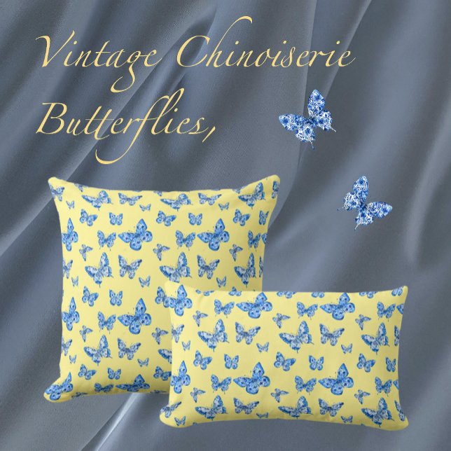 Vintage Chinoiserie Schmetterlinge Gelber Hintergr Lendenkissen (Von Creator hochgeladen)