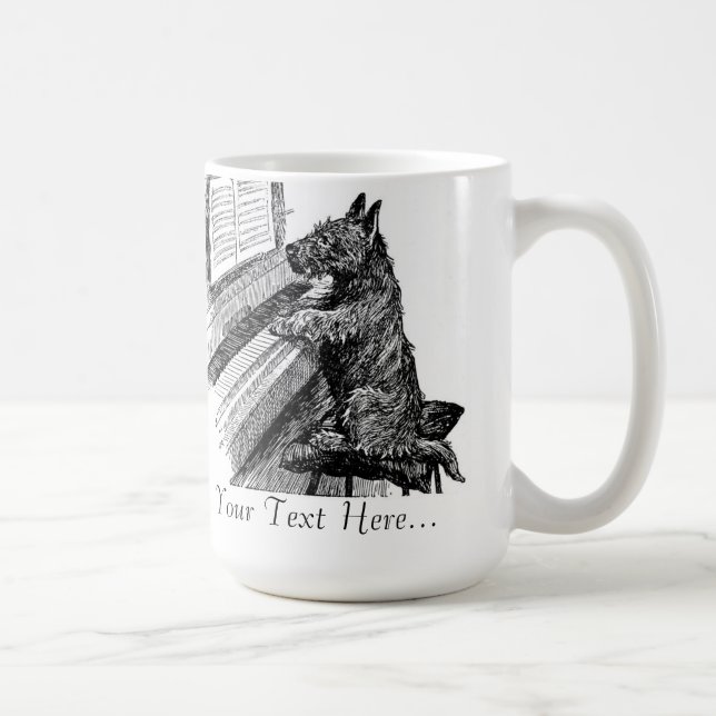 Vintage "Chiot jouant au piano" Mug (Droite)