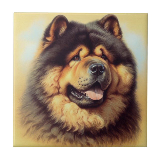 Vintage Chow-Chow-Malerei Fliese (Vorderseite)