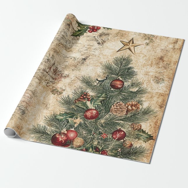 Vintage-Christbaum & Ornament (1) Geschenkpapier (Ungerollt)