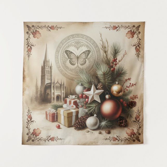 Vintage-Christbaum-Tapete Wandteppich (Vorderseite)