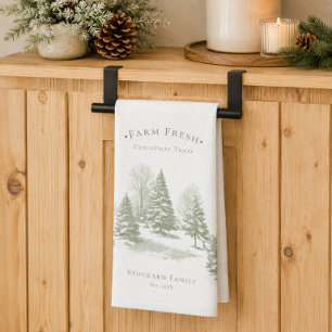 Vintage-Christbaumfarm Kiefern-Monogramm Geschirrtuch