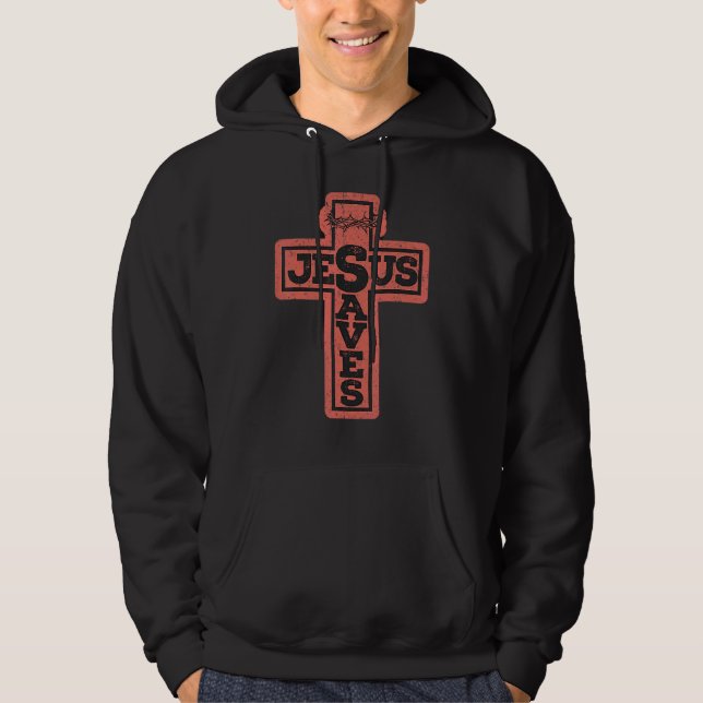 Vintage Christian Cross Jesus Saves Hoodie (Vorderseite)