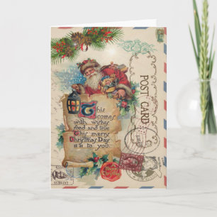 Vintage Christmas Airmail Carte postale Santa Clau