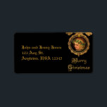 Vintage Christmas Angel Adressaufkleber<br><div class="desc">Das auffallende Design mit einem goldhaarigen Hub,  der eine heilige Garage in einem verzierten goldenen Rahmen trägt,  mit goldenem Urlaubstext auf schwarzem Hintergrund.</div>