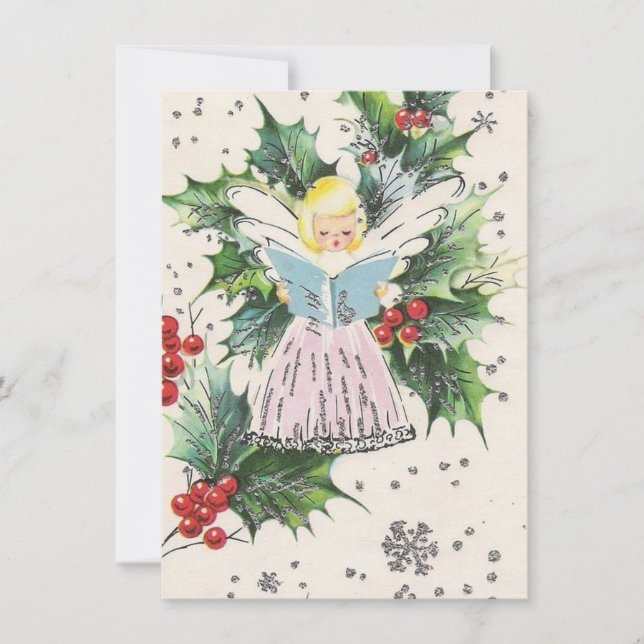 Vintage Christmas Angel Feiertagskarte (Vorderseite)