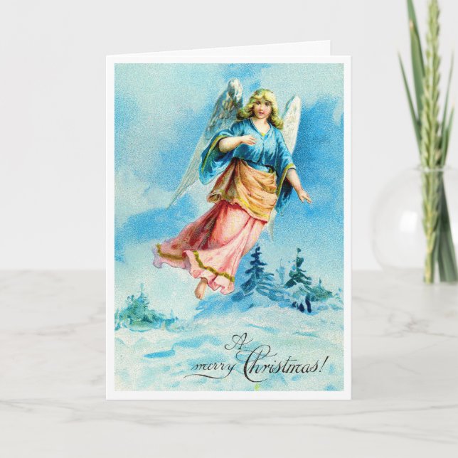 Vintage Christmas Angel Feiertagskarte (Vorderseite)