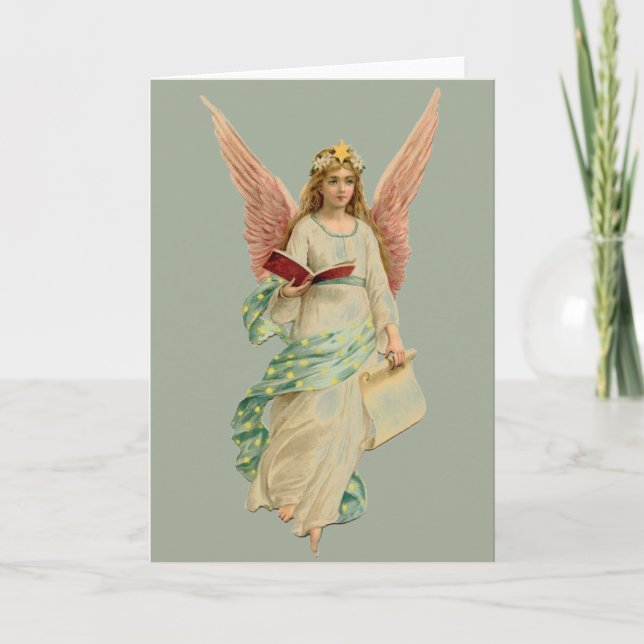 Vintage Christmas Angel Feiertagskarte (Vorderseite)