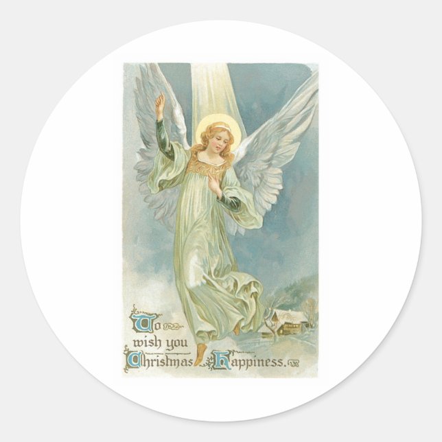 Vintage Christmas Angel Runder Aufkleber (Vorderseite)