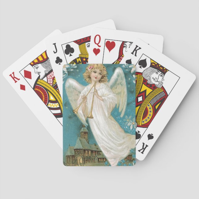 Vintage Christmas Angel spielt Trumpet Spielkarten (Rückseite)