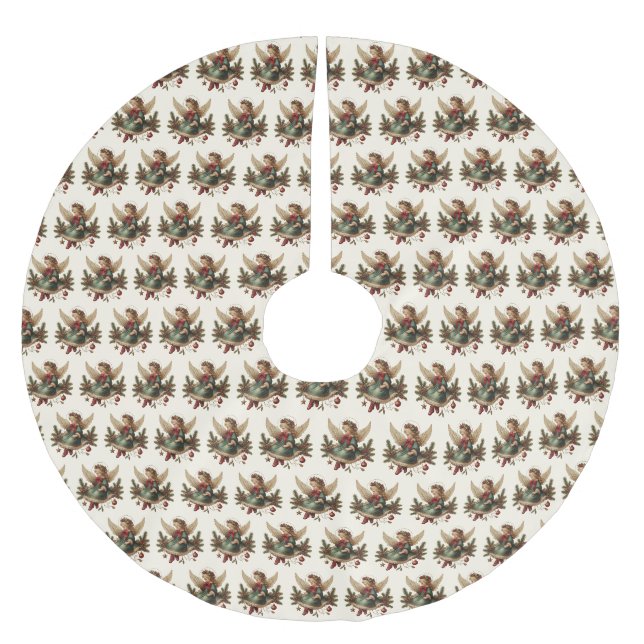 Vintage Christmas Angel Tree Skirt Polyester Weihnachtsbaumdecke (Vorderseite)