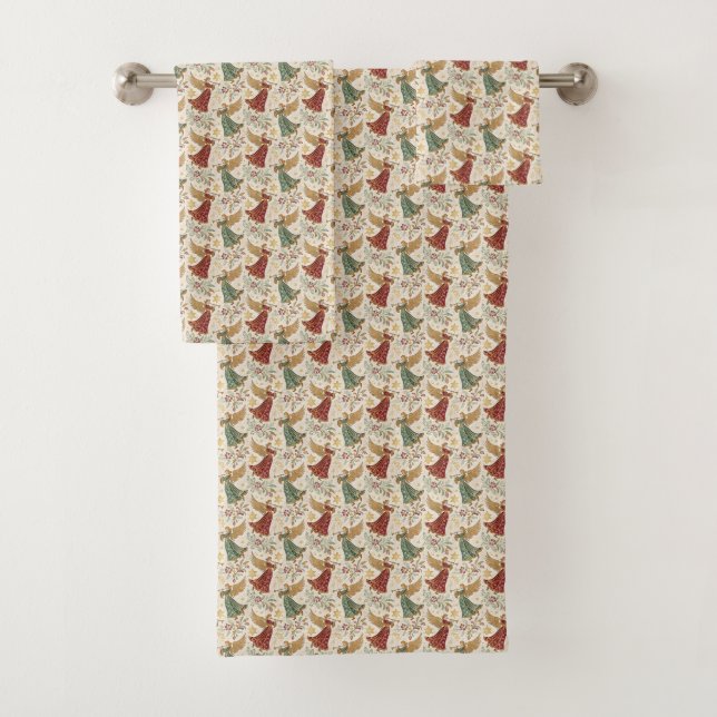 Vintage Christmas Angels Badhandtuch Set (Insitu)