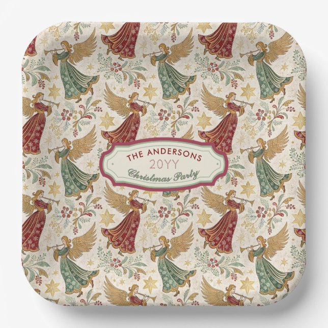 Vintage Christmas Angels Custom Disposable  Pappteller (Vorderseite)