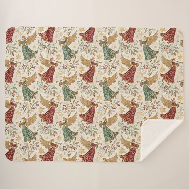 Vintage Christmas Angels Sherpadecke (Vorderseite (Horizontal))