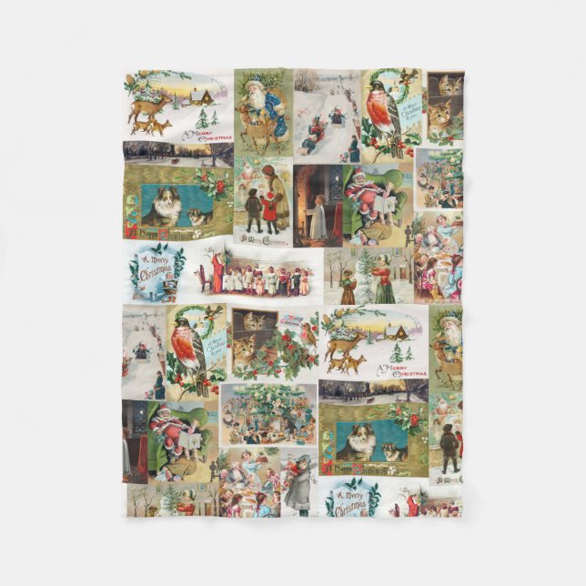 Vintage Christmas Antique Collage Fleecedecke (Vorderseite)