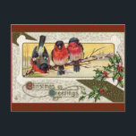 Vintage Christmas Bell and Holly Postcard Greeting Feiertagspostkarte<br><div class="desc">Elegant Victorian artwork replica postcard</div>