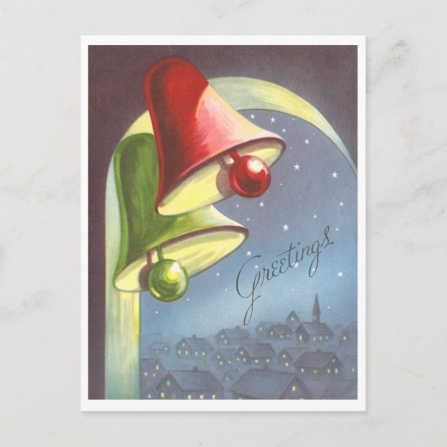 Vintage Christmas Bells Feiertagspostkarte (Vorderseite)