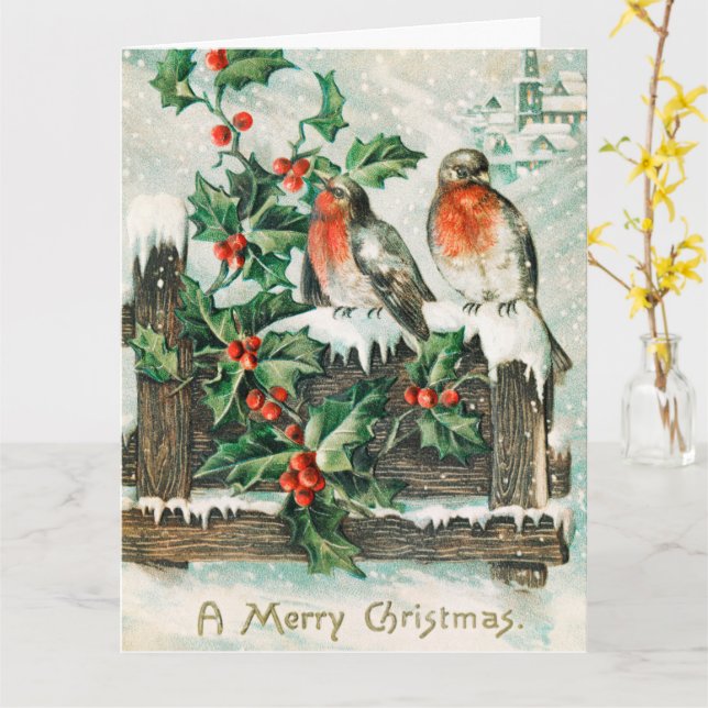 Vintage Christmas birds Carte de vacances (Fleur jaune)