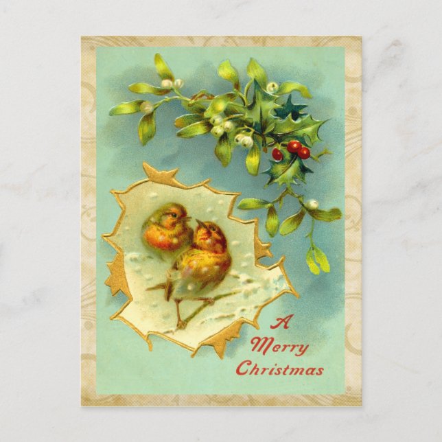 Vintage Christmas Birds Postcard Feiertagspostkarte (Vorderseite)
