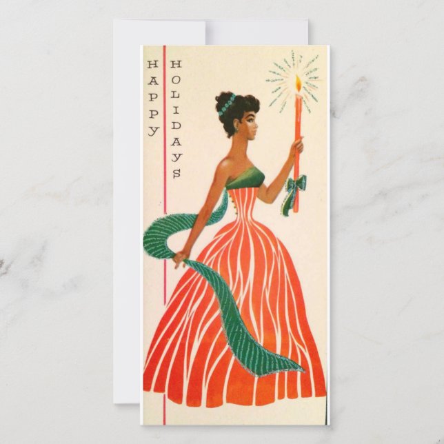 Vintage Christmas Black Lady Feiertagskarte (Vorderseite)